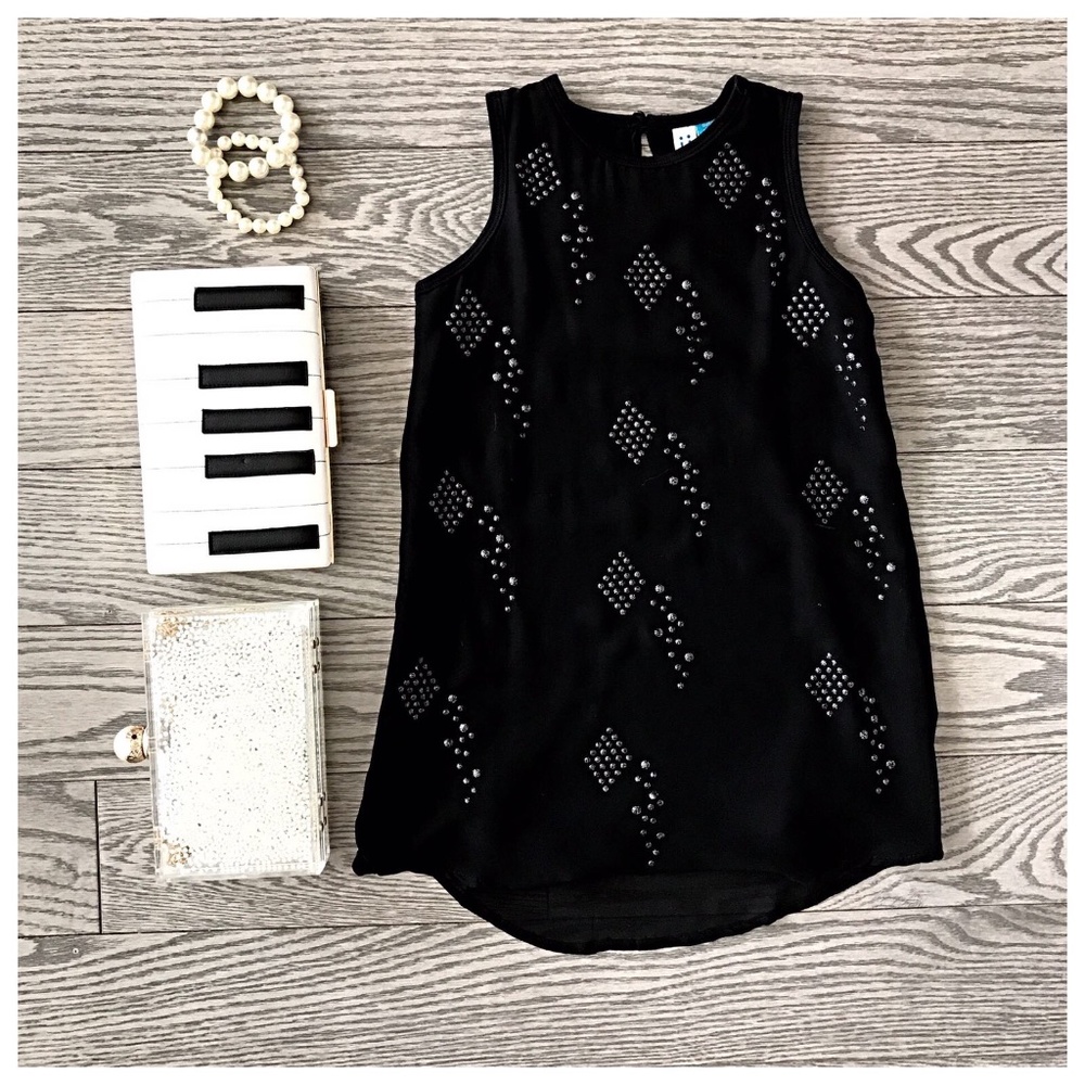 kids / girls black dress/tunic with diamond patterned studs NWT